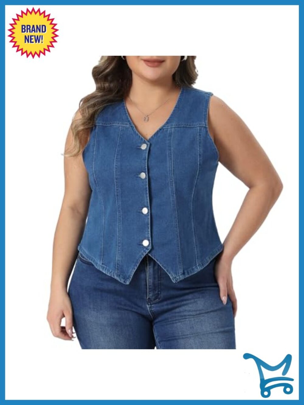 Plus Size Denim Vest Button Down Sleeveless Jean Jacket Waistcoat